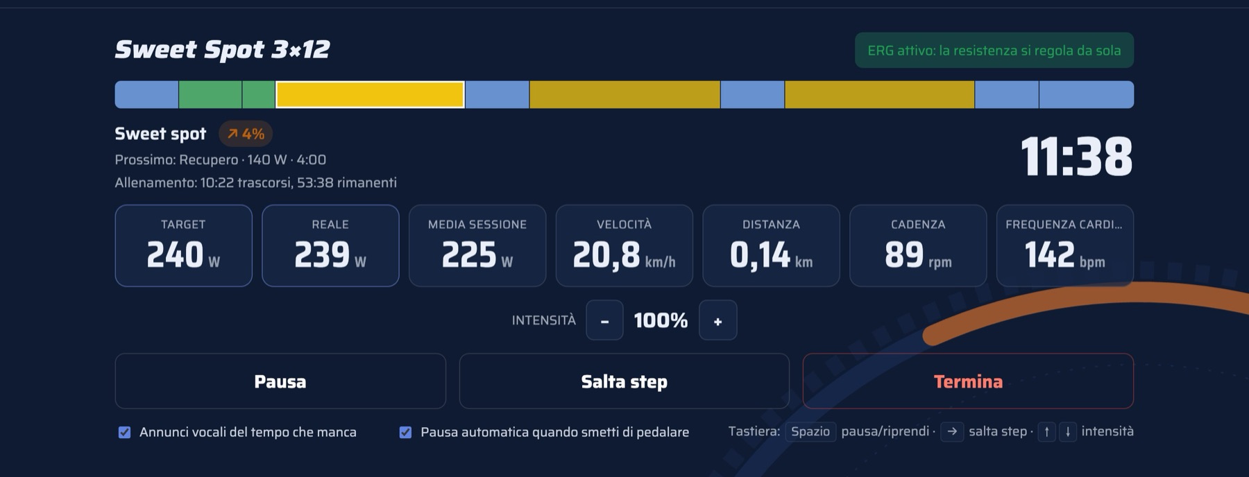 Player HOMEVELOX durante un allenamento in ERG